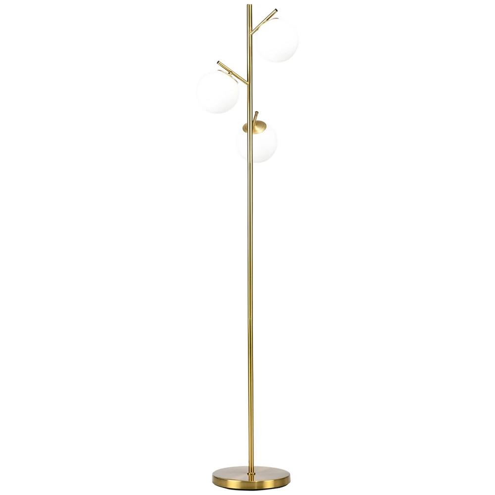 3-Light Gold Floor Lamp with Globe Shade