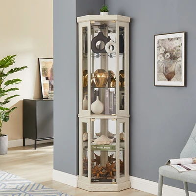 Simplie Fun Lighted Corner Curio Cabinet for Display and Storage