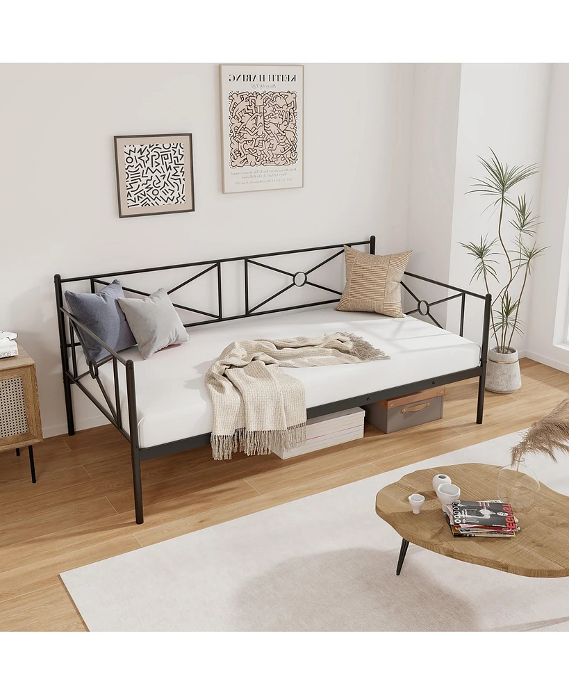 Gymax Metal Daybed Frame Twin Size Mattress Foundation w/ Metal Slat Support Black