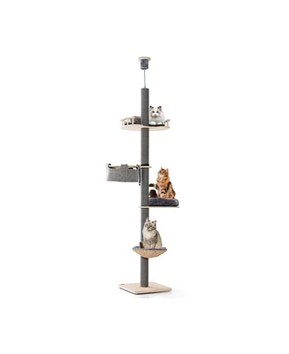 Floor to Ceiling Cat Tree with 93 Inch-107 Inch Adjustable Height-Gray
