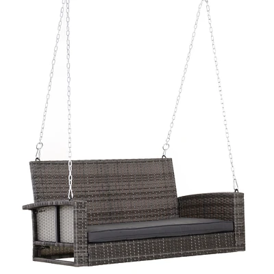 2-Person Wicker Swing Bench with Cushions
