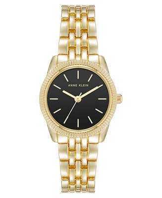 Anne Klein Women's Quartz Casual Coin Edge Black and Gold-Tone Alloy Metal Watch, 26mm