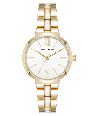 Anne Klein Women's Quartz Modern White Enamel and Gold-Tone Alloy Metal Watch, 30mm