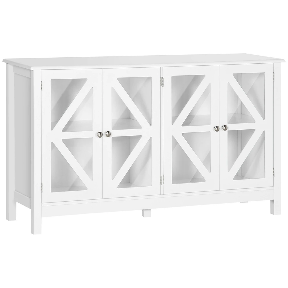 White Tempered Glass Sideboard with Adjustable Storage