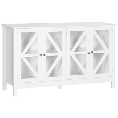 White Tempered Glass Sideboard with Adjustable Storage