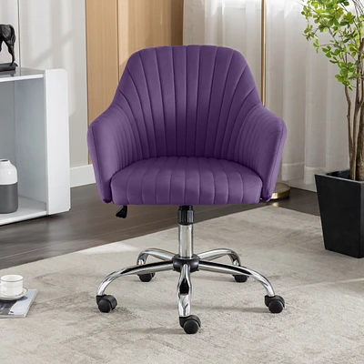 Modern Velvet Accent Chair with Adjustable Height and Casters