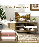 Tv Stand for Tv up to 55 Inch Television Cabinet with 2 Open Shelves Sliding Doors