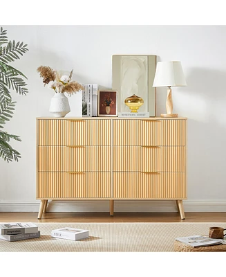 Wooden Dresser with 6 Wavy Drawers (47.2"W x 15.8"D x 31.7"H)