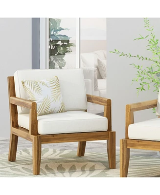 Outdoor Acacia Club Chairs with Beige Cushions