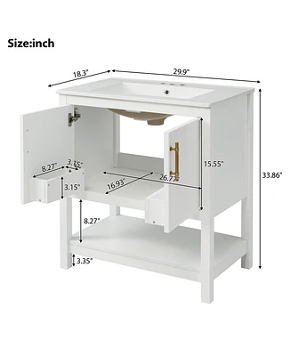 30-Inch Green Vanity with Sink and Storage