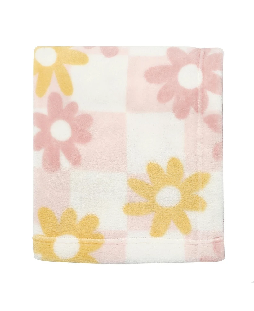 Lambs & Ivy Daisy Dreams Soft & Cozy Luxury Fleece Checkered Baby Blanket