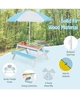 3-in-1 Kids Picnic Table Wooden Outdoor Sand & Water w/Umbrella Play Box es