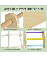 Vebreda Indoor Playground Climbing Gym Wooden 8-in-1 Climber Playset for Children-Multicolor