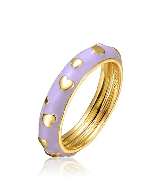 GigiGirl 14k Gold Plated Lavender Lilac Purple Enamel Heart Stacking Band