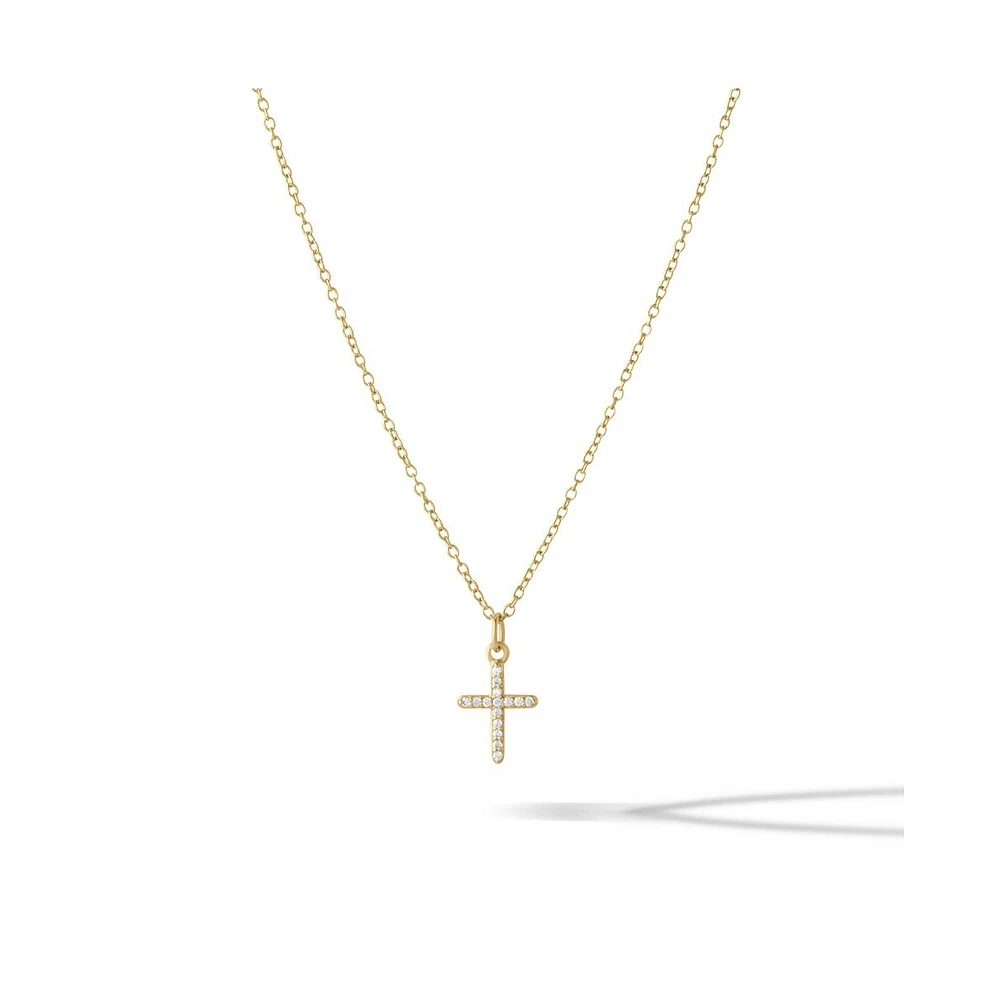 Vincero Women's Pave Cross Necklace – Sapphire Pendant in 14K Gold, 17.5"