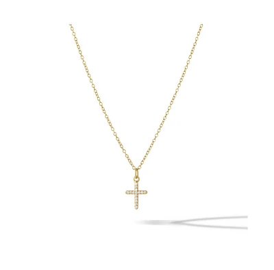 Vincero Women's Pave Cross Necklace – Sapphire Pendant in 14K Gold, 17.5"