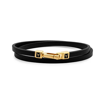 Vincero Men's The Hitch Black/Silver Double Wrap Leather Bracelet with Carabiner Clasp