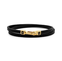 Vincero Men's The Hitch Black/Silver Double Wrap Leather Bracelet with Carabiner Clasp