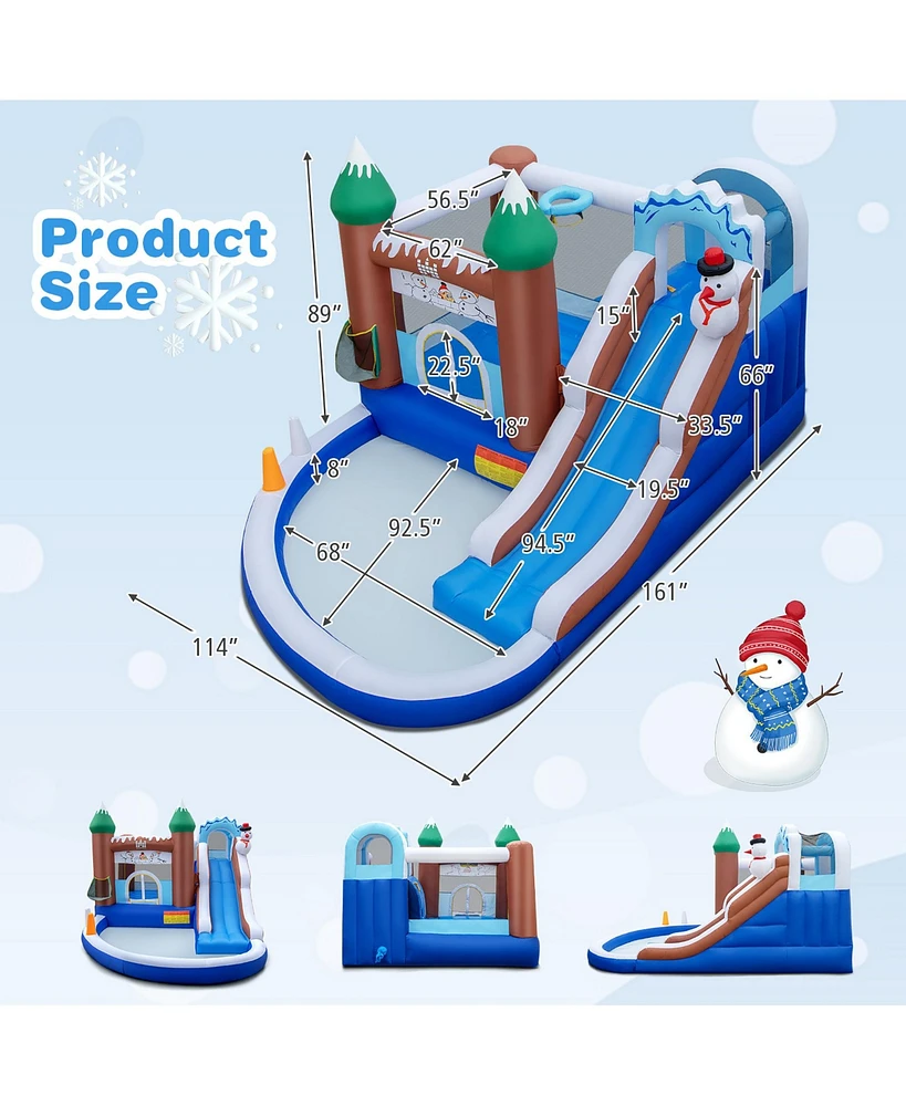 6-in-1 Winter Theme Snowman Inflatable Castle Kids Bounce House with 735W Blower