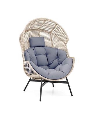 Oversized Egg Style Chair with Cushions & Headrest Heavy-Duty Metal Frame for Yard