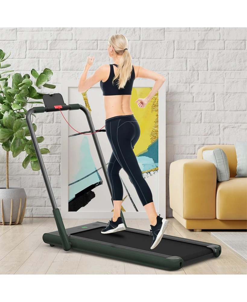 Vebreda 2-in-1 Folding Treadmill with Remote Control and Led Display-Green