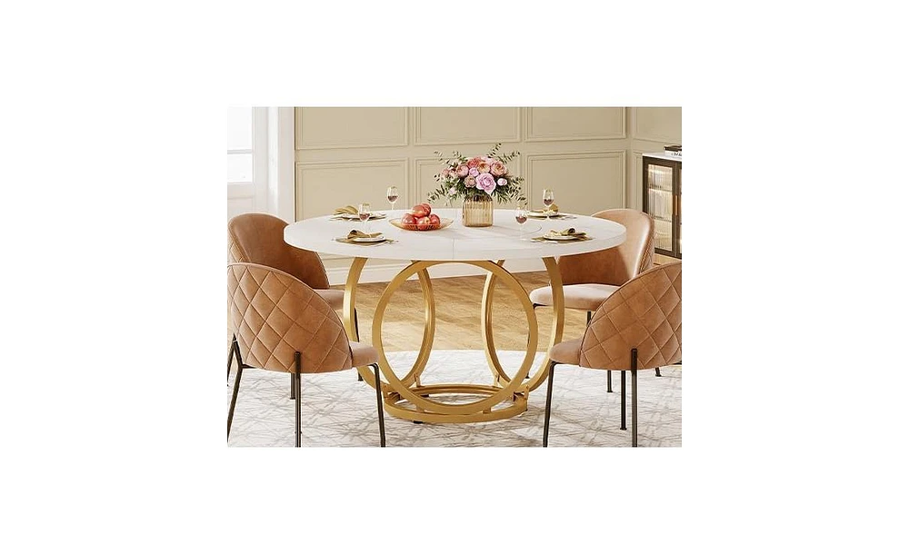 Tribesigns Round Dining Table for 4, 47-Inch Kitchen Table with Metal Base, Farmhouse Wood Dinner Table Coffee Table for Kitchen, Dining Room, Cafe