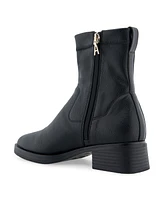 Aerosoles Women's Dazzy Block Heel Booties - Black Pebbled Stretch Faux Leather