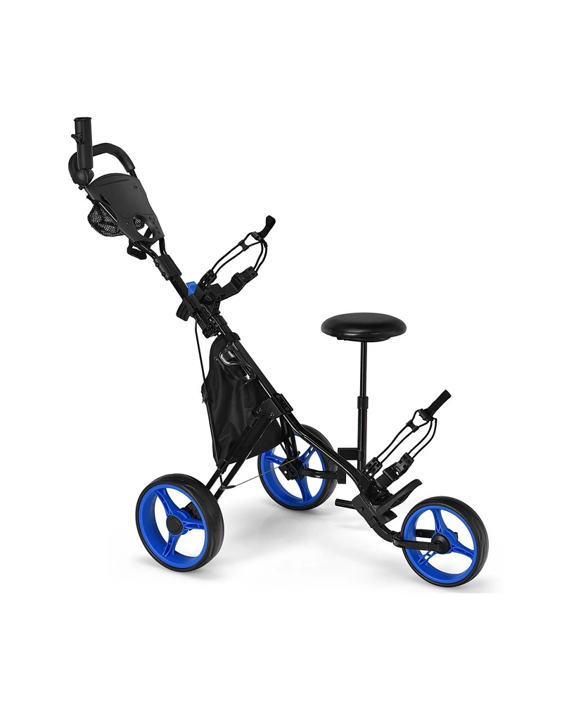 3 Wheel Folding Golf Push Cart with Seat Scoreboard and Adjustable Handle