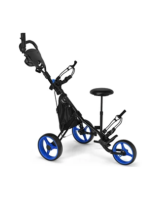 3 Wheel Folding Golf Push Cart with Seat Scoreboard and Adjustable Handle