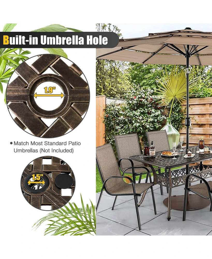 Sugift 59 Inch Aluminum Patio Dining Table with Umbrella Hole fot 6 Persons
