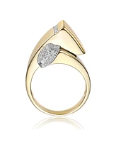 Sterling Silver 14k Gold Plated Cubic Zirconia Modern Open Cuff Scroll Ring
