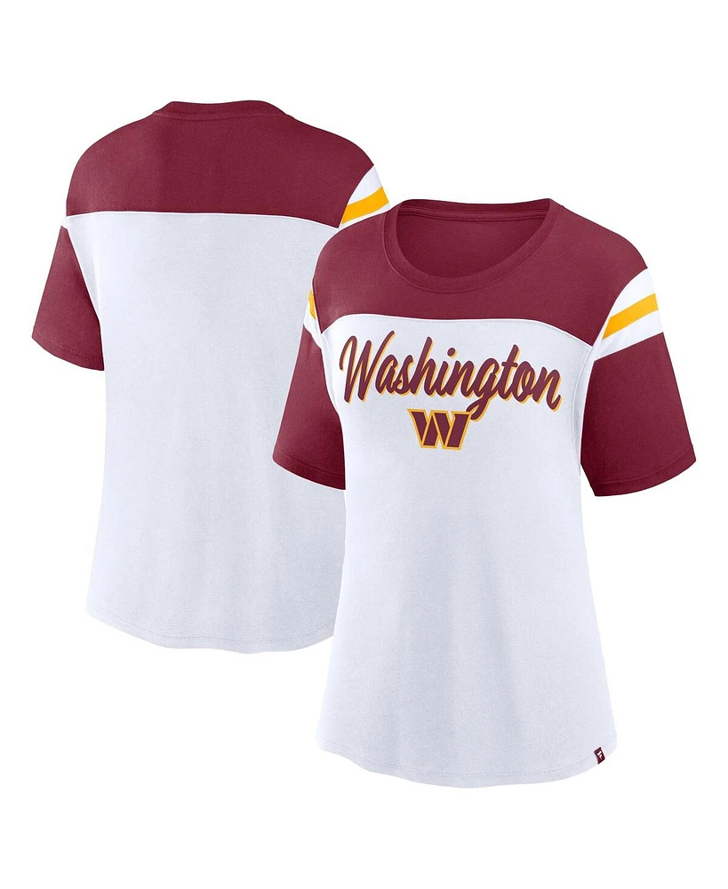 Fanatics Women's White/Burgundy Washington Commanders Cheer Chant Fashion T-Shirt
