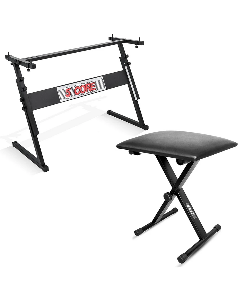 5 Core Keyboard Stand Adjustable z Style Piano Riser + Keyboard Piano Bench - Black
