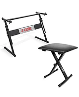 5 Core Keyboard Stand Adjustable z Style Piano Riser + Keyboard Piano Bench - Black