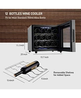 Wine Cooler Refrigerator, 12 Bottle Wine Fridge Small, Countertop Wine Cooler with Digital Temperature Control, Mini Freestanding Wine Cellars Glass D
