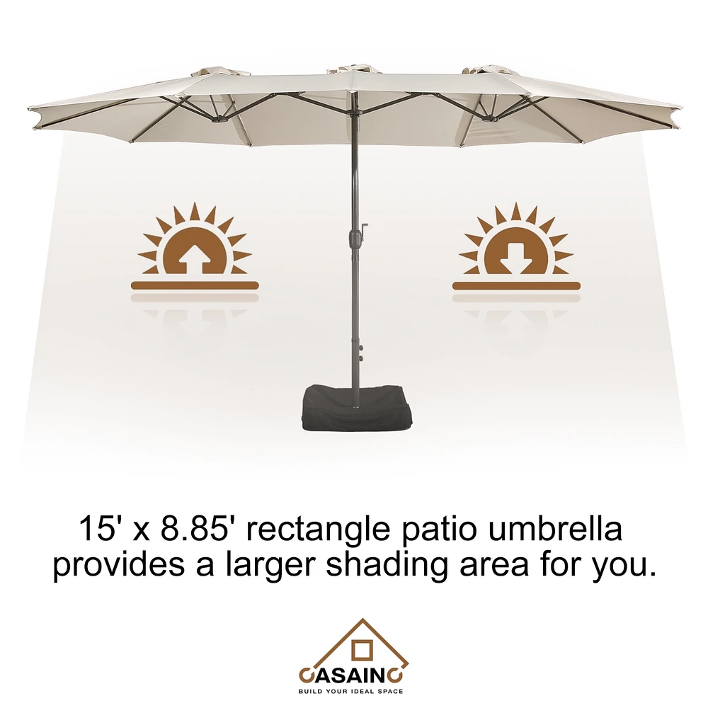 Casainc Outdoor Double-Sided Rectangular Market Umbrella With Base Patio