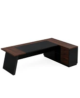 Tribesigns 78" L-Shaped Executive Desk, Large Office Desk with Drawers and Lateral File Cabinet, Business Furniture Storage Shelves, Modern Compu