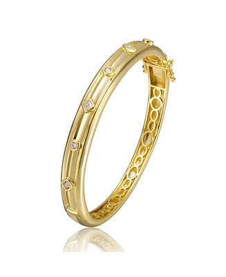 14K Gold Plated Cubic Zirconia Grooved Bangle Bracelet