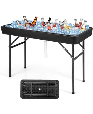 4 Feet Plastic Party Ice Folding Table with Matching Skirt-Black