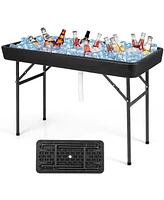 4 Feet Plastic Party Ice Folding Table with Matching Skirt-Black