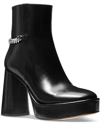 Michael Kors Women's Carlisle Chain-Detail Black High Heel Platform Booties