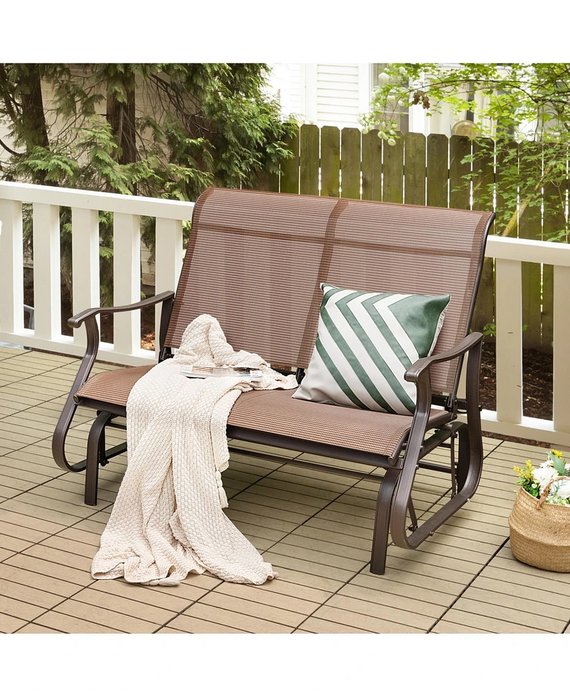 Sugift 2-Person Patio Glider Bench with High Back and Curved Armrests