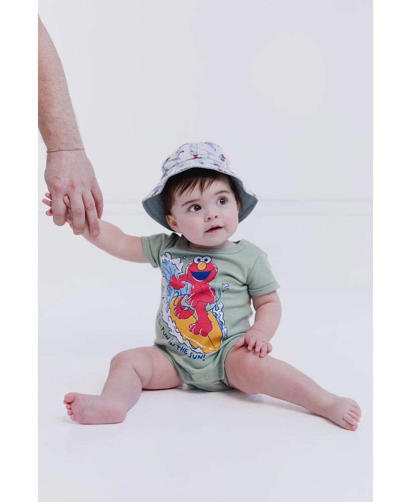 Sesame Street Baby Boys Elmo Cookie Monster Bird Romper and Bucket Sun Hat Newborn to