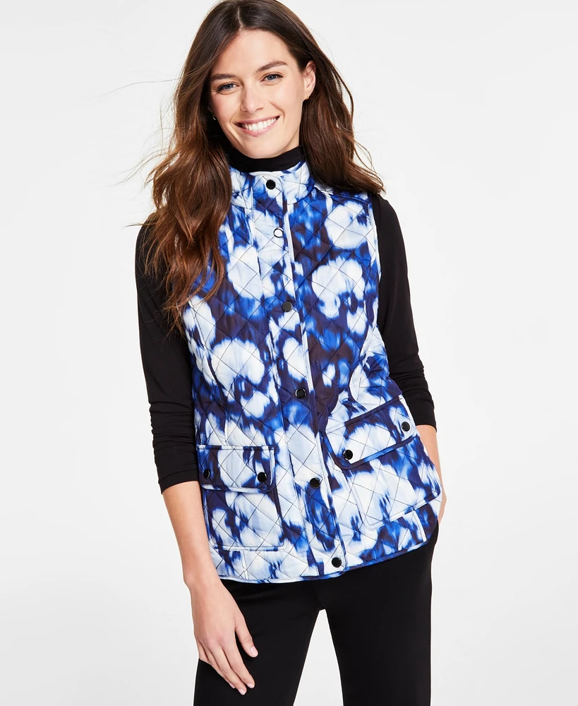 Jones New York Women's Printed Quilted Patch-Pocket Vest