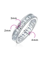 Bling Jewelry Cubic Zirconia Channel Set Rectangle Emerald Cut Baguette Cz Eternity Band Ring .925 Sterling Silver 4MM Stackable Rings