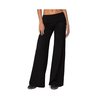 Edikted Womens Wide Leg Fold Over Pants
