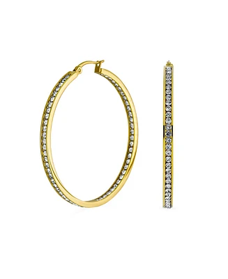 Bling Jewelry Round Channel Set Cz Hoop Earrings Silver Gold Tone Black Stainless Steel 2" Diameter