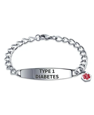 Bling Jewelry Type 1 Diabetes Identification Medical Id Bracelet Miami Cuban Link Chain Stainless Steel 8 Inch