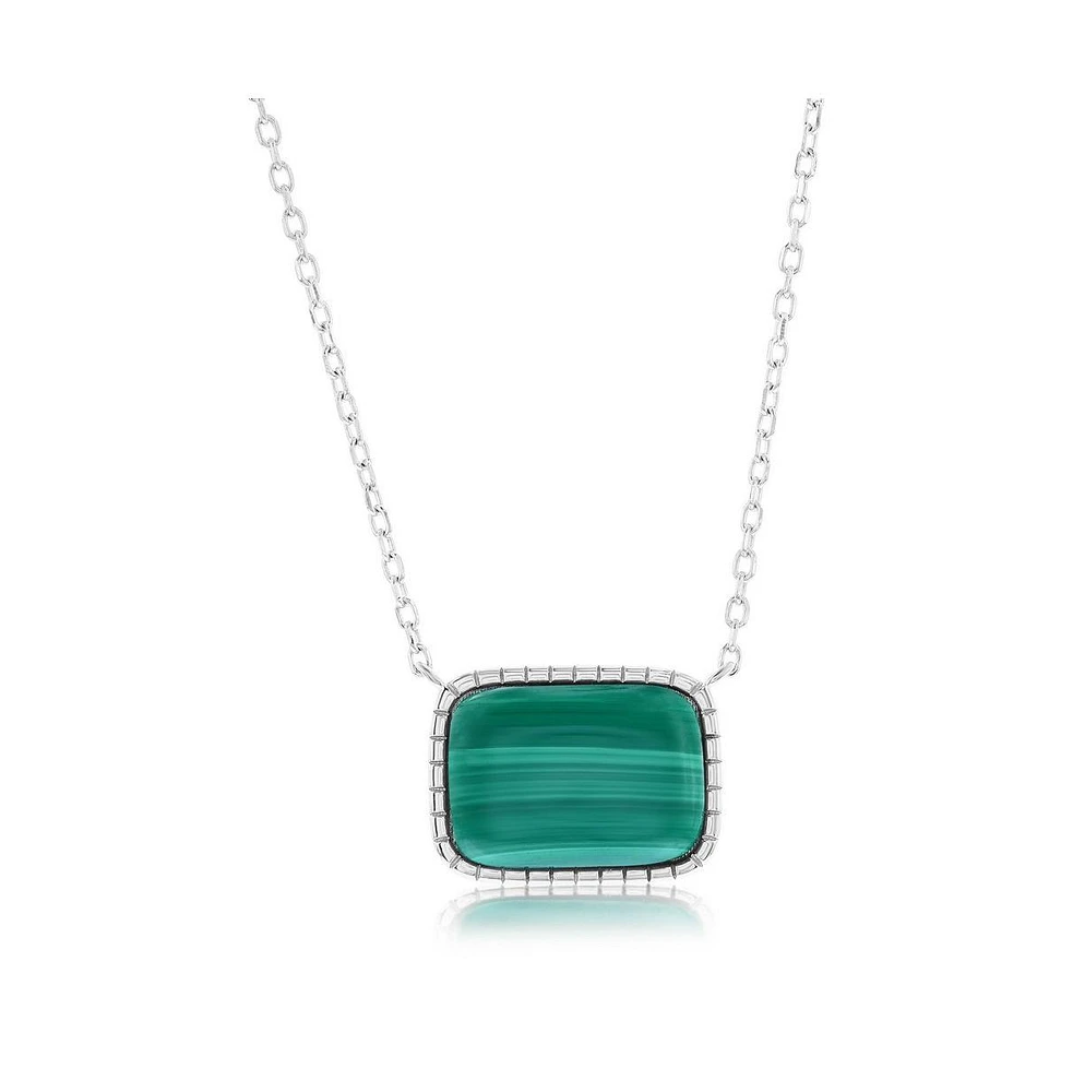 Caribbean Treasures Sterling Silver Rectangle, Designed Outline Necklace (Available Lapis, Malachite or Kyanite)