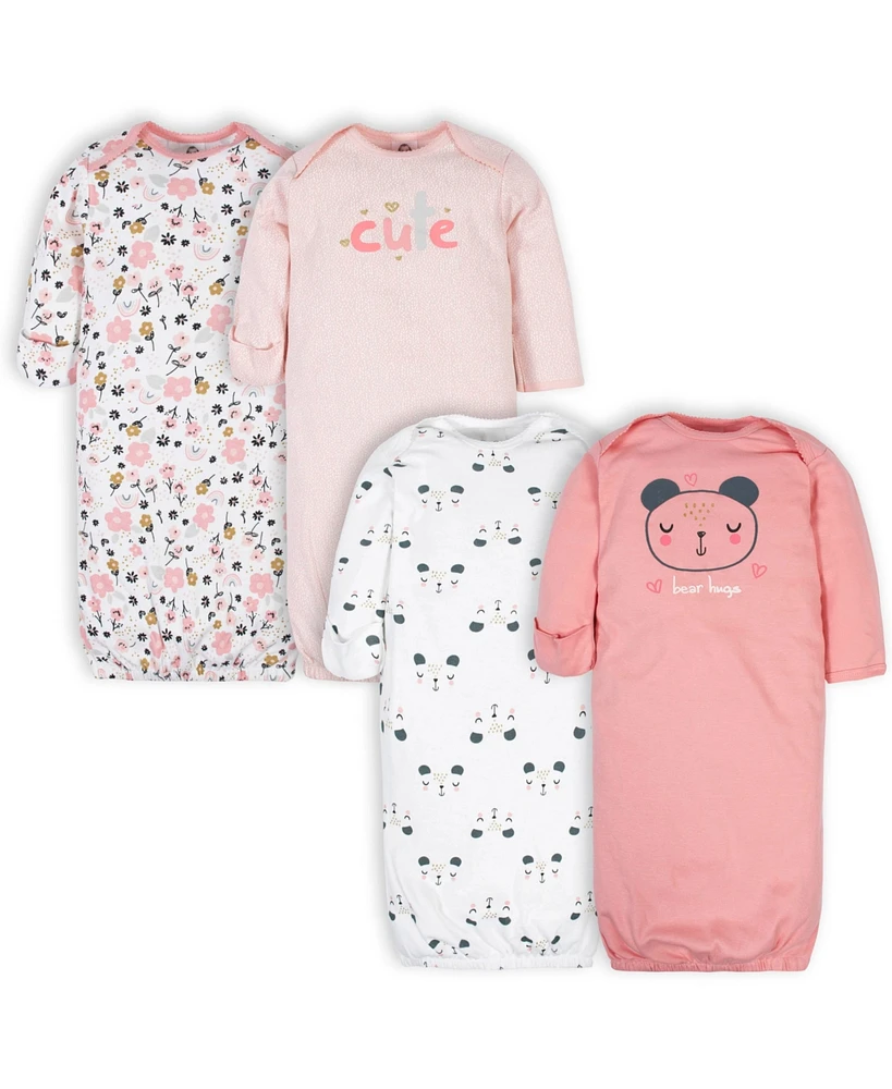 Gerber Baby Girls 4-Pack Gowns, Golden Floral, 0-6 Months